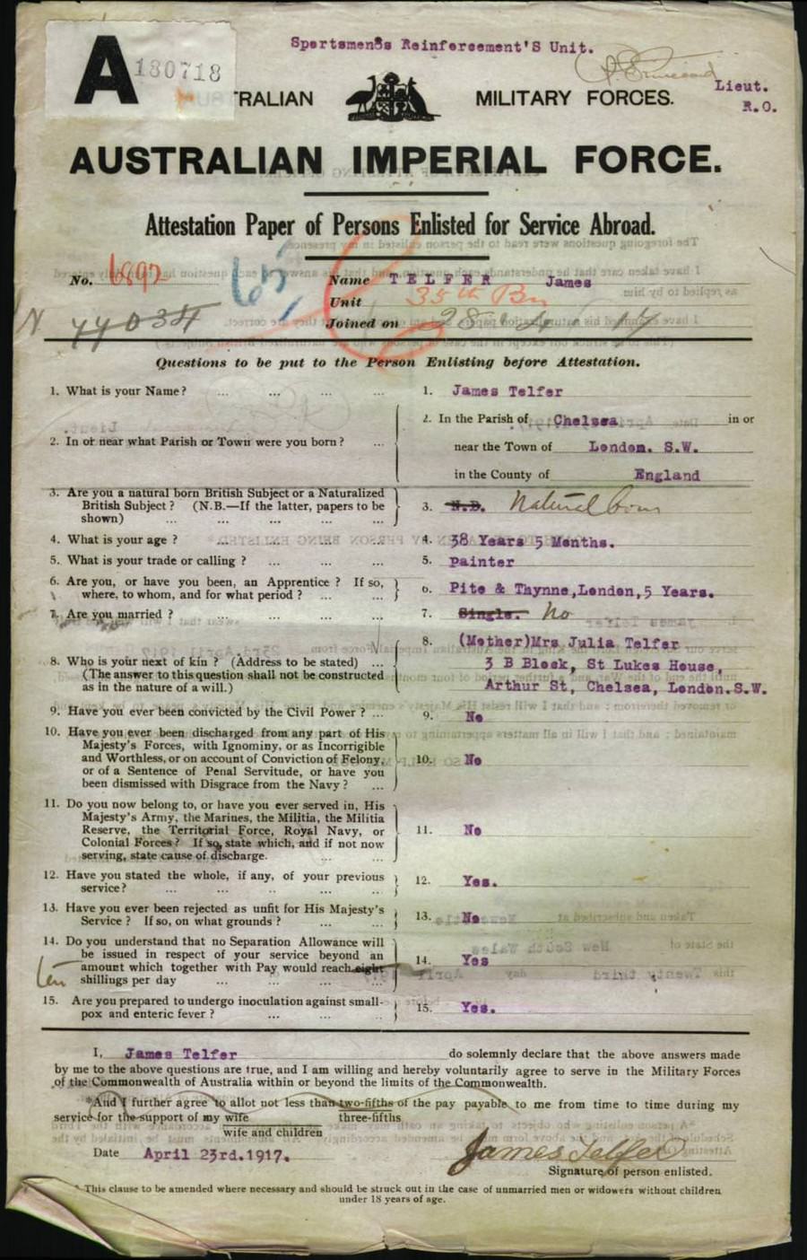 World War 1 Records