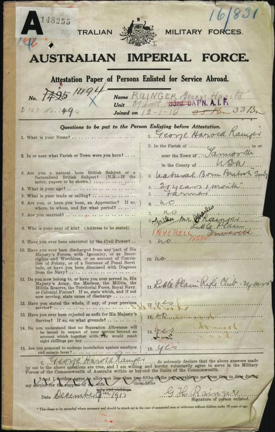 World War 1 Records