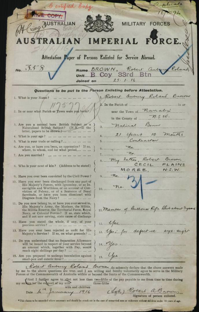 World War 1 Records