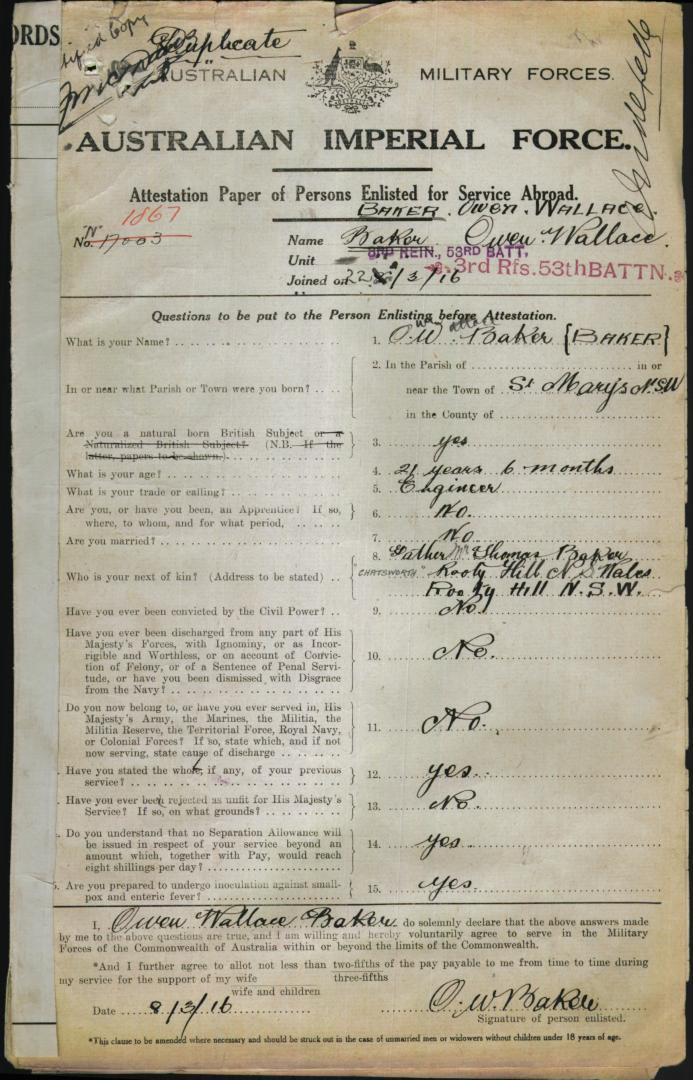 World War 1 Records