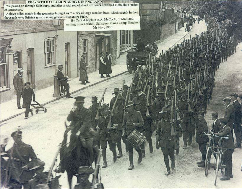 34th Battalion marching through Amesbury