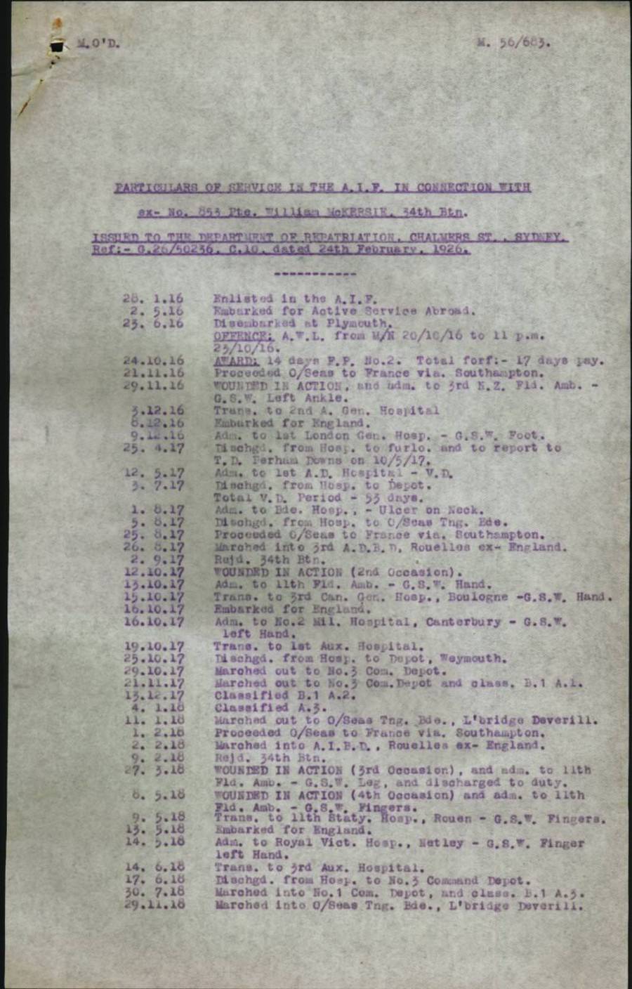 World War 1 Records