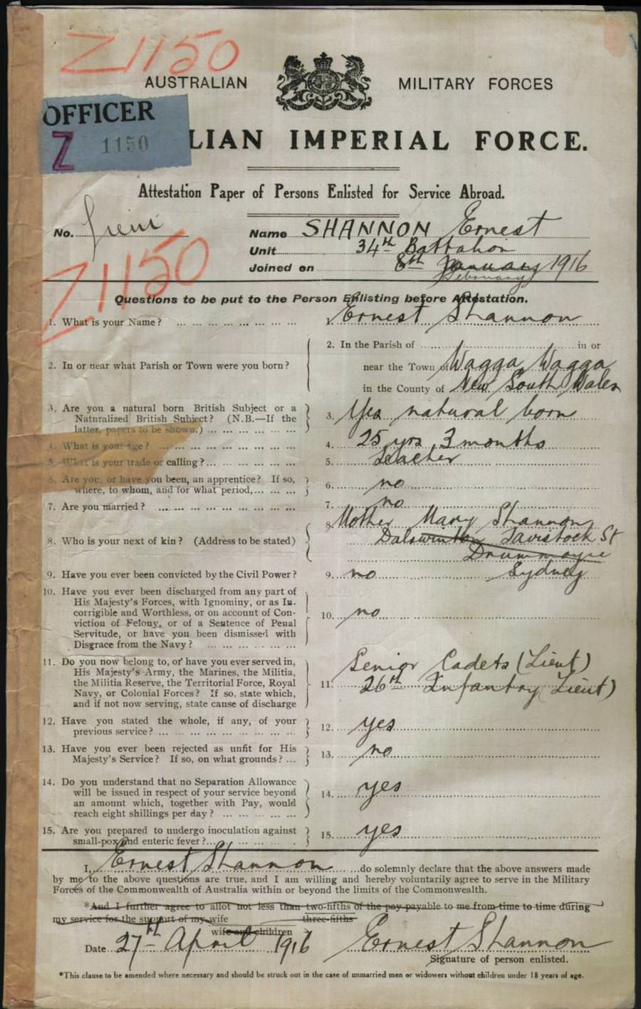 World War 1 Records