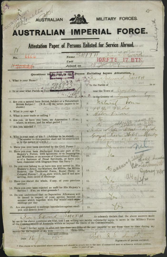 World War 1 Records