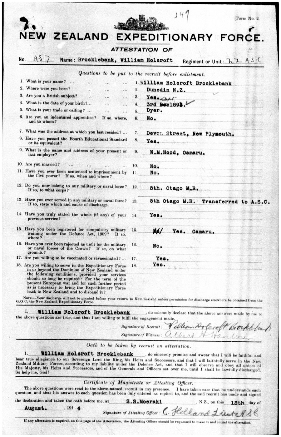 N.Z World War 1 Records