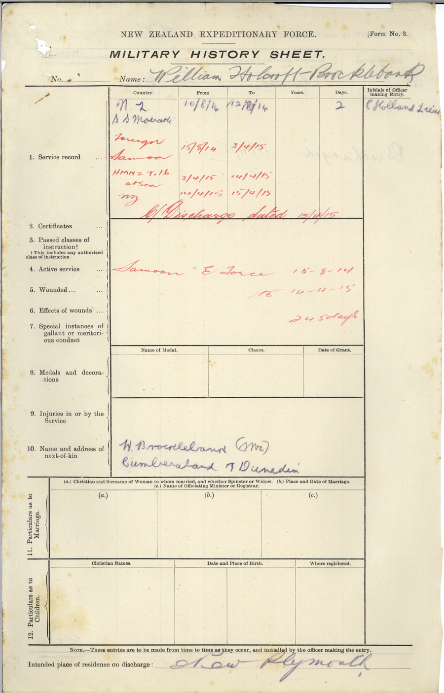 N.Z World War 1 Records