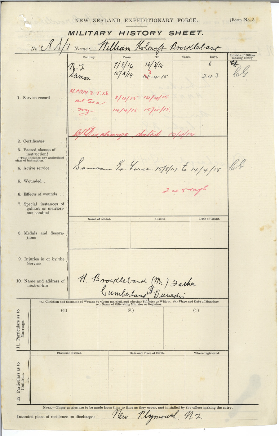 N.Z World War 1 Records